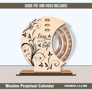 Laser Cut Perpetual Calendar SVG: Floral Engraved Desktop Organizer (Digital Download, 4-6mm Material)