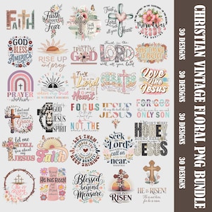 Christian Vintage Boho Floral PNG Bundle, Faith in Bloom Bible Verse Sublimation, Religious Botanical Scripture Shirt Designs
