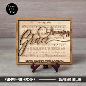 Amazing Grace SVG Laser Cut File Bundle, Amazing Grace Sheet Music Sign, Amazing Grace Decor, Religious svg, Christian Svg Decor