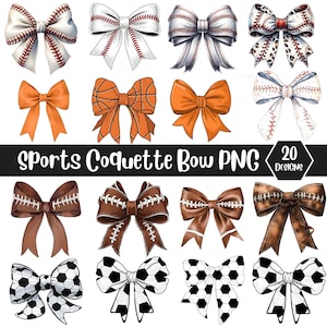 Puede incluir: Colección de 20 lazos con temática deportiva. Los lazos presentan diseños de béisbol, baloncesto, fútbol americano y fútbol. La paleta de colores incluye blanco, naranja, marrón y negro.