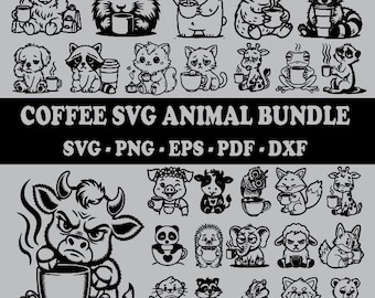 Funny Coffee Animal SVG Bundle: Tired Animal Clipart (Digital Download)