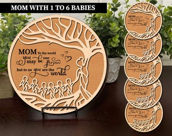 Mother Tree SVG: Round Sign Svg, Layered Tree Svg, Layered Wooden Stand, Cutting Model Plans, Mother's Day Svg Sign Laser Cut File