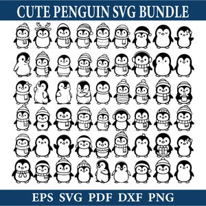 Cute Penguin SVG Bundle: Christmas Penguin Svg, Winter Penguin Svg, Penguin Baby Svg, Girl Penguin with Bow Svg,  Penguin Cut File