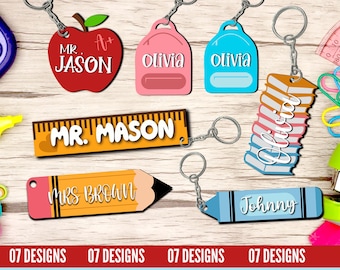 Custom Backpack Name Tag SVG Bundle: Back To School Keychain Laser Cut Files
