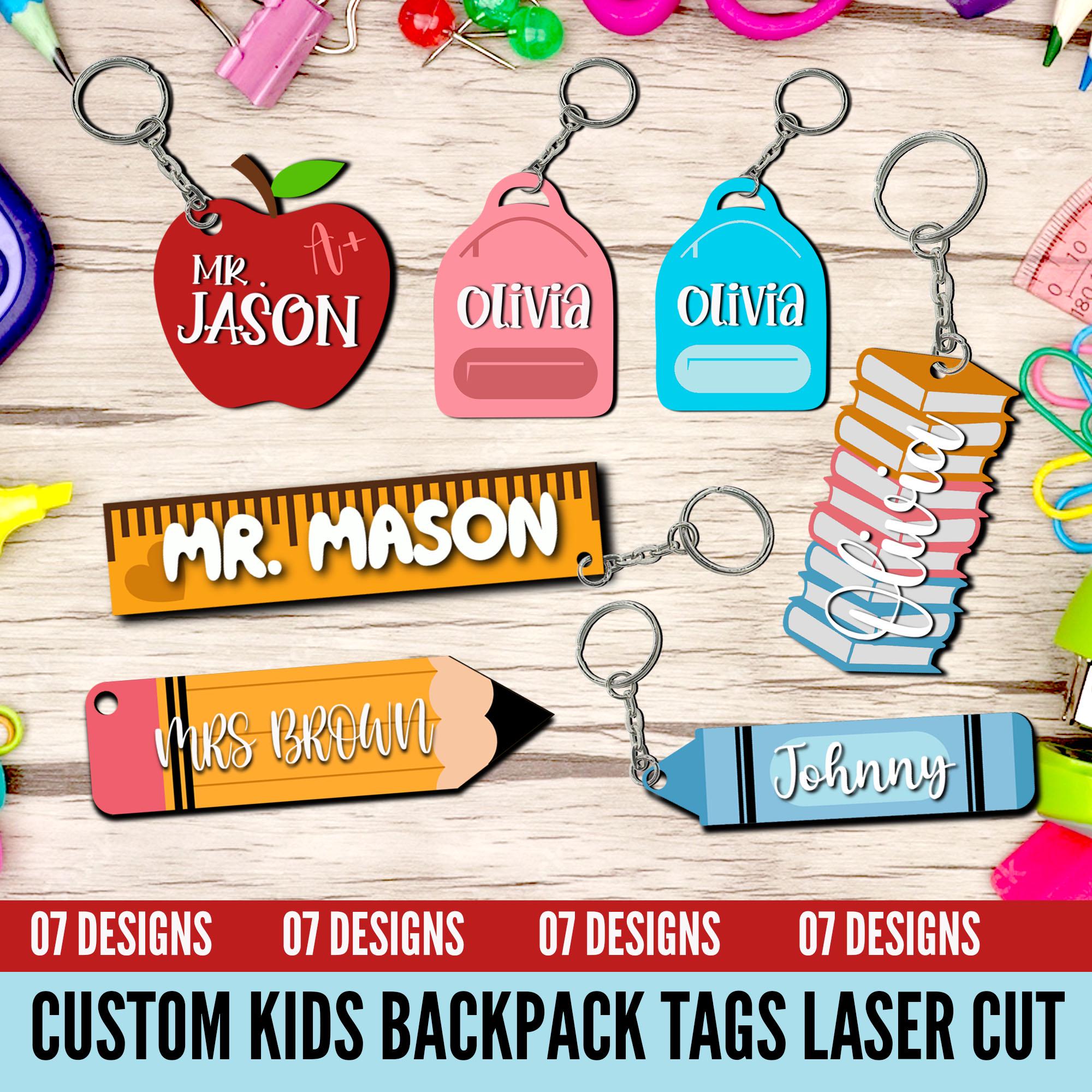 Custom Backpack Name Tag SVG Bundle: Back to School Keychain Laser Cut ...