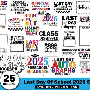 Last Day of School 2025 Autogramm SVG Bundle: 25 Designs (Digitaler Download)
