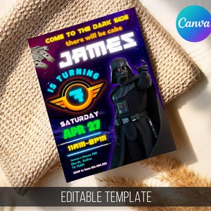 Printable birthday invite, Editable invitation, instant Download, wars invitation, Star invite, wars invitation, darth vader birthday party