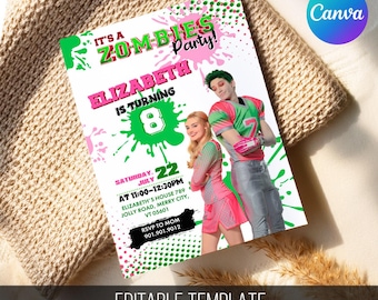 Zombies 3 Birthday Invitation, Musical Zombie Party (Printable Editable Template)