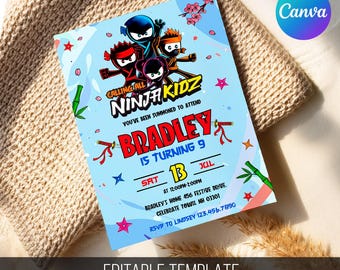 Ninja Kidz Birthday Invitation Template, Editable Printable (Digital Download)