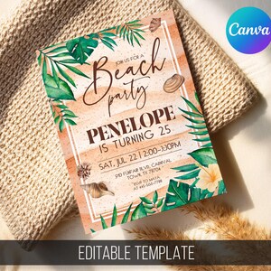 Beach or Pool Party Birthday Invitation, Editable Summer Theme Digital Invite, Swim Celebration Evite, Tropical Printable Template