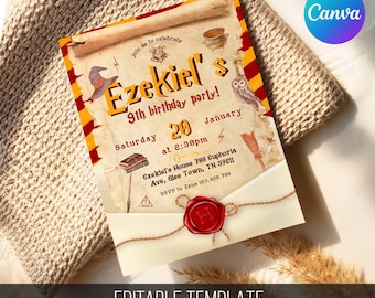 Wizard Birthday Invitation, Magical Party Evite Template (5x7")