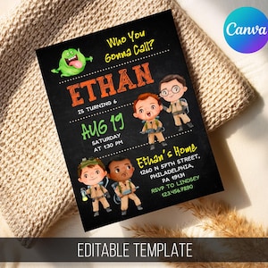 Ghostbusters birthday invitation, Printable editable invite, frozen empire party, ectomobile, boy birthday, digital template