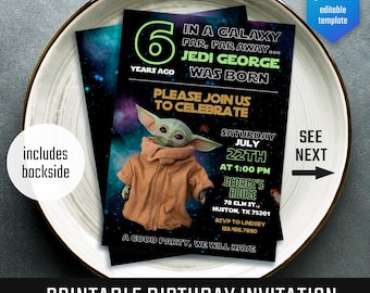 Grogu Birthday Invitation, Star Wars Invite, Editable Template (Digital Download)