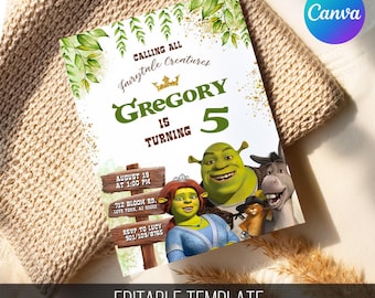 Shrek Birthday Invitation, Editable Fiona Party Invite (5x7", Digital Download)