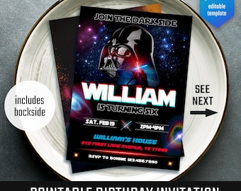 Darth Vader Birthday Invitation, Wars Theme, Editable Template (Digital Download)