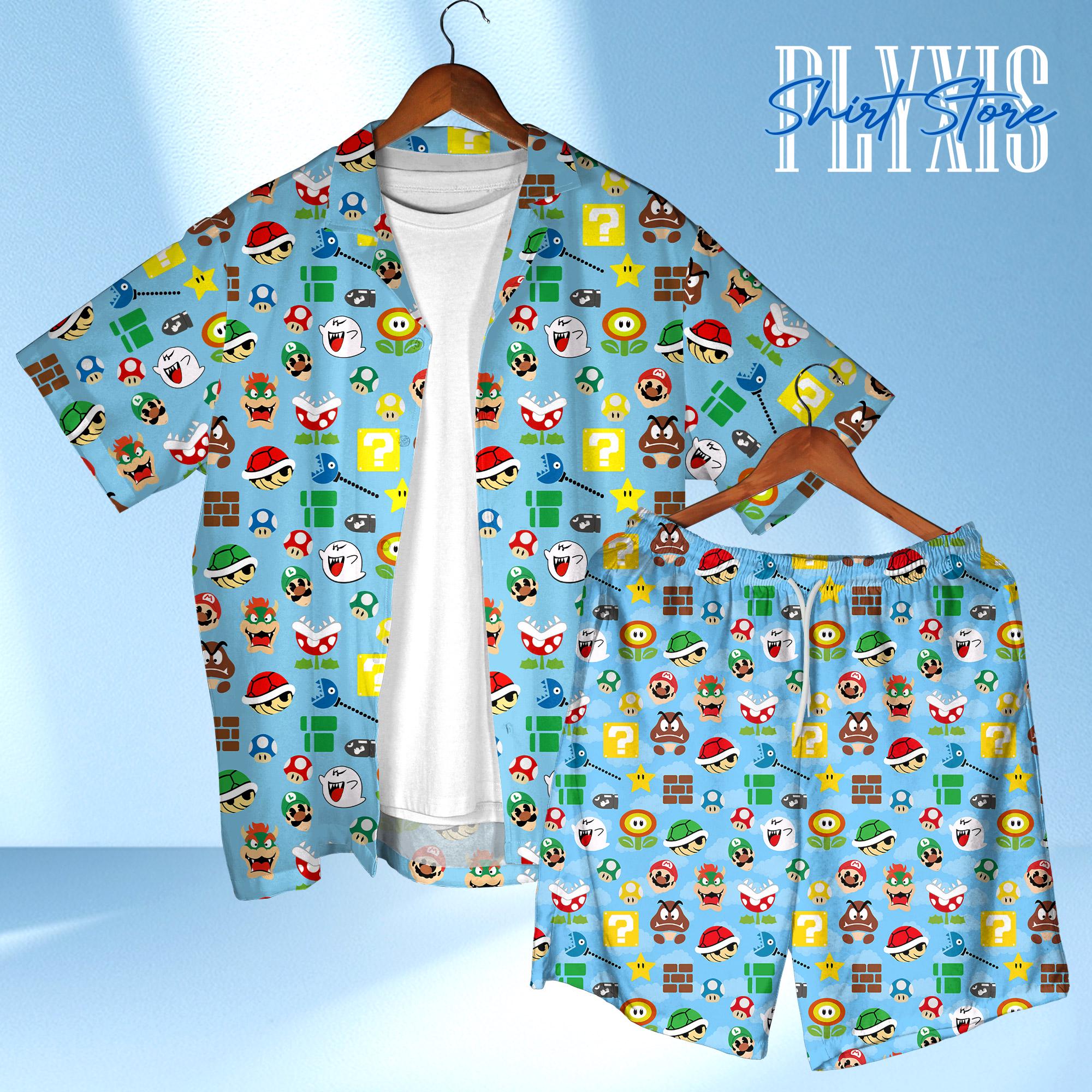 Discover Mario Chibi Hawaiian Shirt, Aloha Beach Vacation Outfit, Video Game Fan Gift