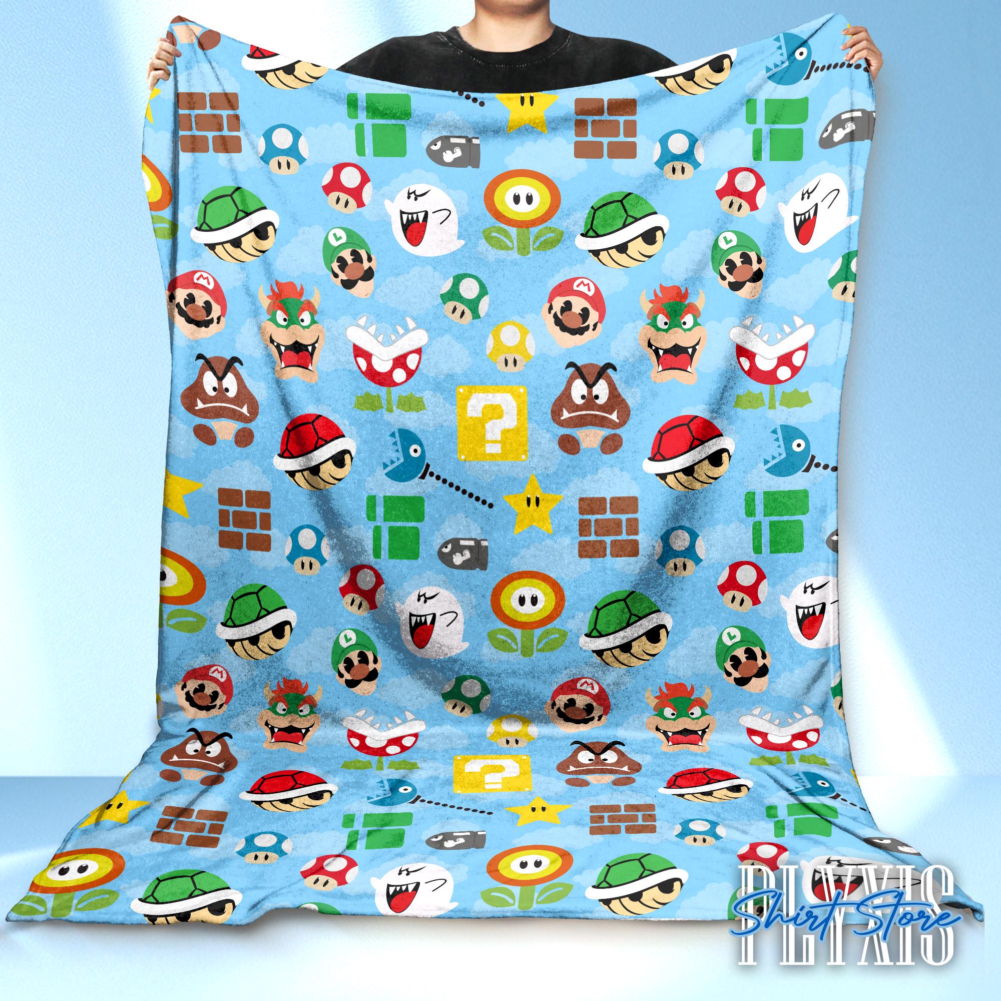 Discover Mario Chibi Fleece Blanket for Gamers - Cozy Video Game Throw, Pixel Art Decor