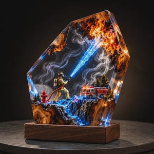 Lámpara de resina para bomberos, regalo para bomberos, luz LED para bomberos, decoración para camiones de bomberos, regalo de jubilación para bomberos, regalo para personal de primeros auxilios.
