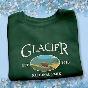 Glacier National Park Embroidered Sweatshirt Vintage Embroidered Hoodie Shirt Gifts