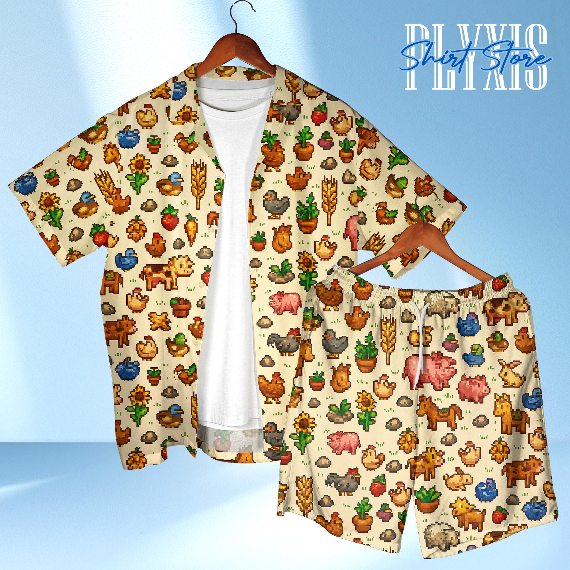 Discover Stardew Valley Hawaiian Shirt - Tropical Pixel Art Gamer Apparel