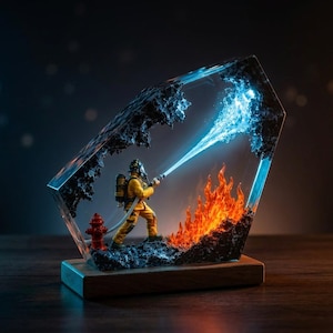 Feuerwehr-Lampe aus Kunstharz, Geschenk für Feuerwehrleute, LED-Feuerwehrleuchte, Feuerwehrauto-Dekoration, Ruhestandsgeschenk für Feuerwehrleute, Geschenk für Ersthelfer