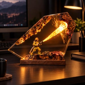Lampada in resina per vigili del fuoco, regalo di pensionamento per vigili del fuoco, luce notturna in resina epossidica, regalo per la festa del papà per vigili del fuoco, decorazione per caserma dei pompieri
