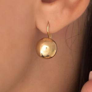 14k Solid Gold Dangling Ball Earrings, Classic Gold Ball Drop Earrings, Statement Sphere Earrings, Gold Drop Earrings, Mother Gift