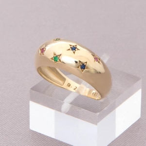 14k Solid Gold Gemstone Starburst Ring: North Star Statement