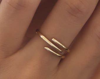 Anillo de triple banda de oro macizo de 14k: Anillo minimalista apilable