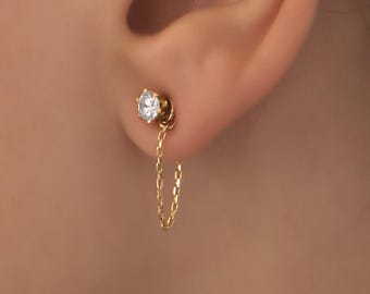 14k Massiv Gold Ohrring Kette Stecker: Helix, Conch, Knorpel Piercing
