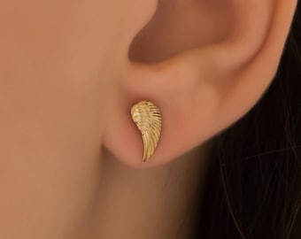 Pendientes de alas de ángel en oro de 14 quilates, joyería minimalista
