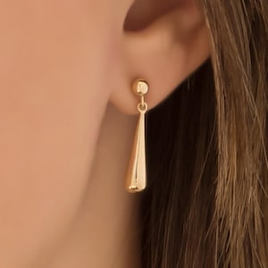 14K Yellow Gold Teardrop Dangle Earrings: Drop Ball Studs