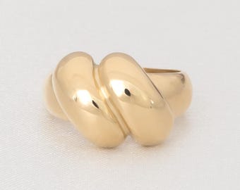 14k Gold Twisted Double Dome Ring: Bold Statement Jewelry