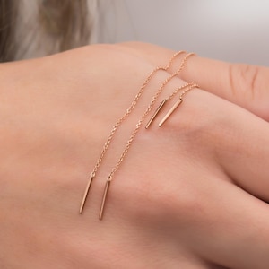 Real Gold Dainty Threader Chain Earrings, Solid Gold Threader Earrings, Hanging Earrings, Multipiercing Threader Earrings, Dangling Earrings