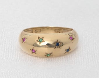 14k Solid Gold Starburst Ring: Gemstone North Star Statement Ring