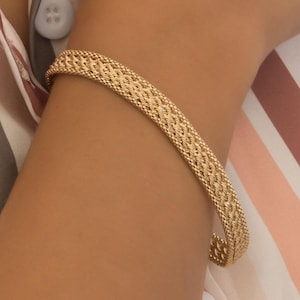 Bracelet torsadé avec corde plate en or massif 14 carats : bracelet à grosses chaînes tressées tendance