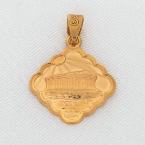 14k Solid Gold Acropolis Pendant: Ancient Greek Rhombus Jewelry