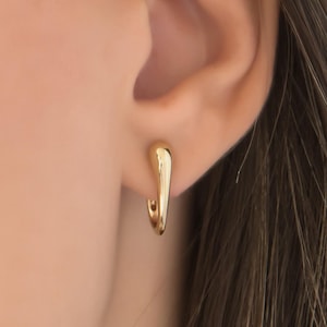 Gold Dome Hoop Earrings, 14k Gold Teardrop Hoops, Dome Huggie Earrings, Oval Gold Dome Hoops, Gold Everyday Earrings, Fine Jewelry Gift