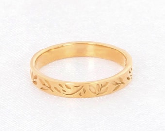 Blumenring , Olivenzweigring, Ehering aus 14K Gold Vermeil, Natur inspirierter Jubiläumsschmuck