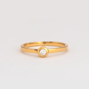 14k Gold Bezel Set Diamond Ring: Dainty Stacking Band