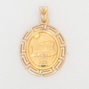 14k Solid Gold Parthenon Necklace: Greek Key Pendant
