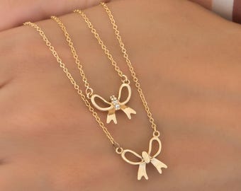 Collar con lazo de oro macizo, gargantilla minimalista, regalo de joyería