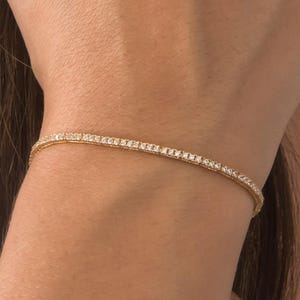Gold Tennis Bracelet, Solid Gold 14k Gemstone Tennis Bracelet, Dainty Tennis Bracelet, Gemstone Layering Bracelet, Jewelry Gift for Her