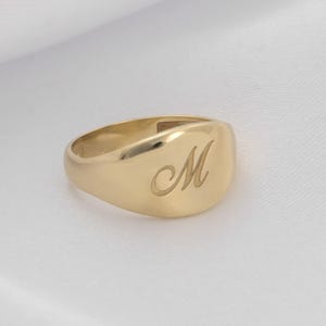 14k Solid Gold Signet Ring, Pinky Statement Ring, Classic Chevalier Gold Ring, Plain Gold Pinky Ring, Personalized Gold Monogram Ring