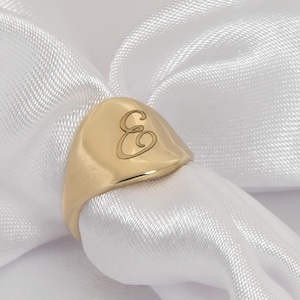 14k Solid Gold Signet Ring, Pinky Statement Ring, Classic Chevalier Gold Ring, Plain Gold Pinky Ring, Personalized Gold Monogram Ring