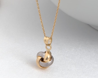 14k Solid Gold Knot Necklace: Mixed Metal Fine Jewelry Gift