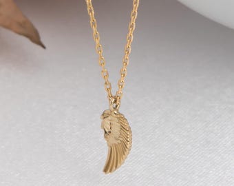 14k Gold Angel Wing Necklace: Guardian Angel Pendant