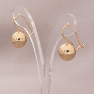 14k Solid Gold Dangling Ball Earrings, Classic Gold Ball 10mm Drop Earrings, Statement Sphere Earrings, Gold Drop Earrings, Mother Gift
