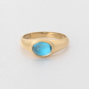14k Solid Gold Signet Birthstone Ring, Oval Birthstone Gold Ring, 14k Personalized Signet Ring, Coloured Gem Ring, Cabochon Birthstone Ring