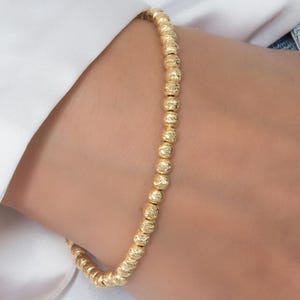Gouden bol armband met kralen, massief gouden diamantgeslepen kralenarmband, 14k gouden bolketting, gouden stapelarmband, 14k handgemaakt cadeau